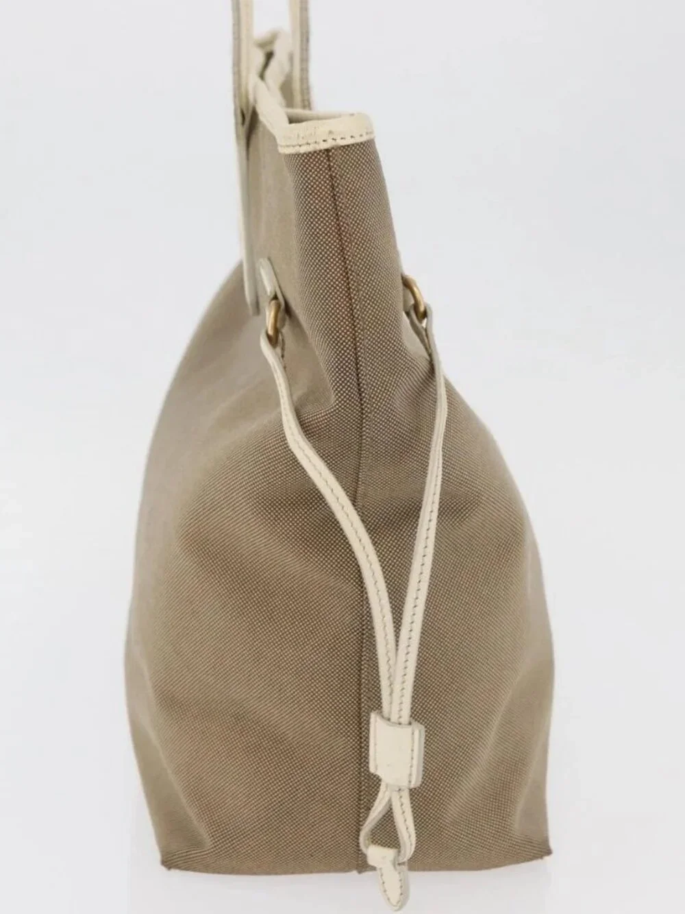 PRADA Tote Bag Canvas Beige Gold Auth ka4014